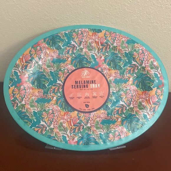 🌴🌺 Samba Tropical Melamine Tray With Beautiful Colors of Pinks and Greens!! - Picture 1 of 3